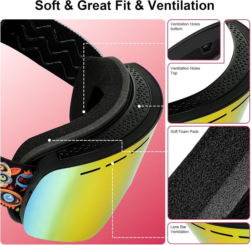 YooxArmor OTG Kids Ski Goggles, Snowboard Goggles Anti Fog UV400 for Kid 6-14 Years, Snow Goggles for Youth Boys Girls - Image 5